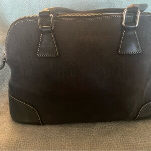 Dooney & Bourke Black Signature Logo  Leather Trim & Handles Satchel Bag